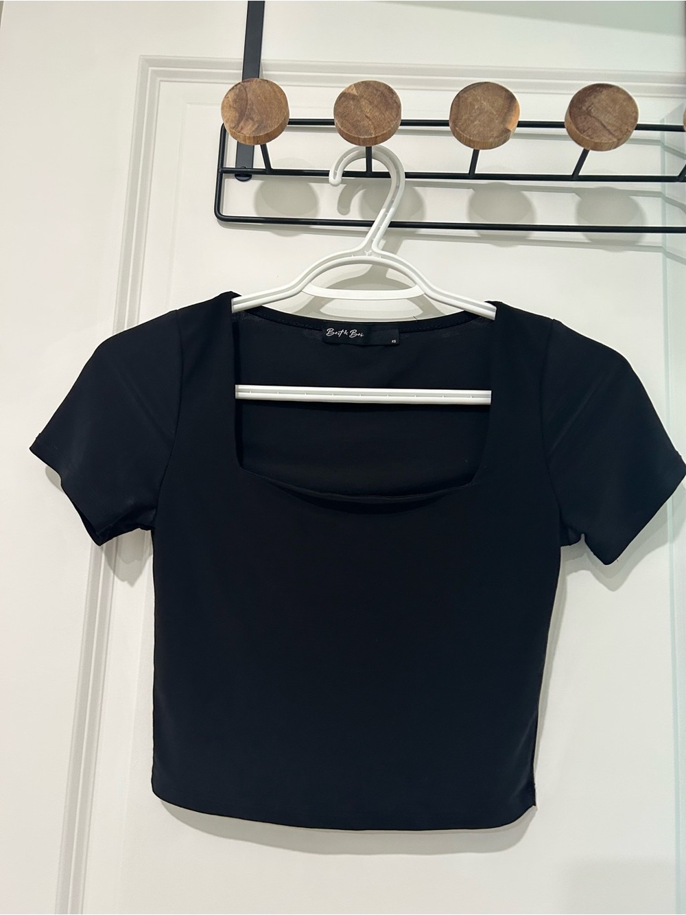 Black Square Neck Short Sleeve Top